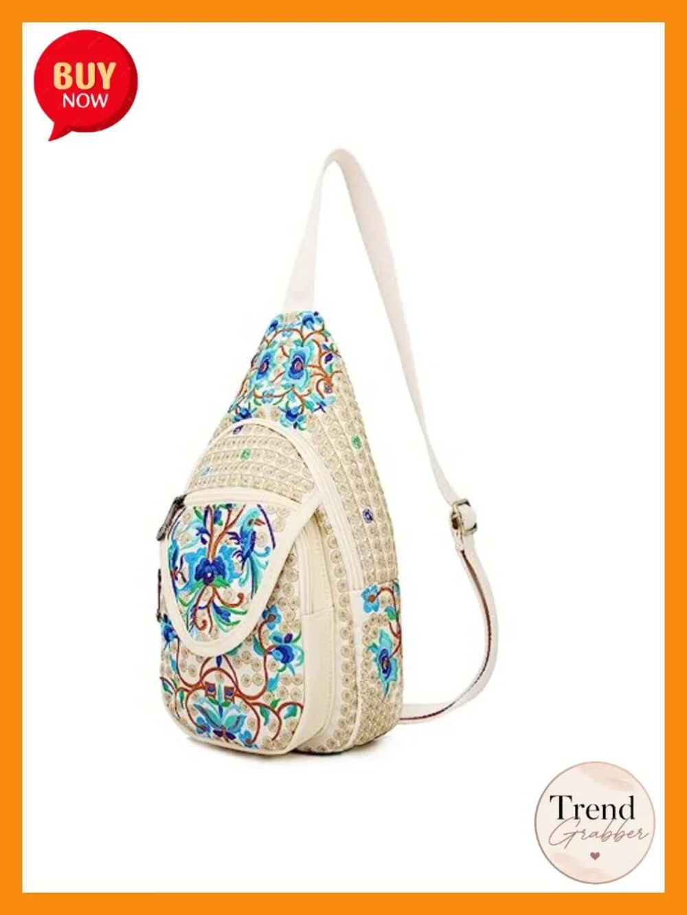 Vintage Embroidered Canvas Sling Backpack Crossbody Purse for Women